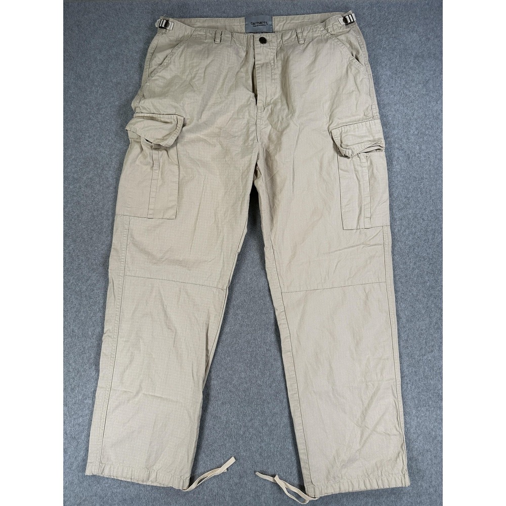 Carhartt WIP Cargo Pants Mens XL Beige Ripstop Adjustable Waist Hiking Outdoor